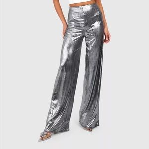 NWT Metallic Silver Foil Wide Leg Pants - New Years